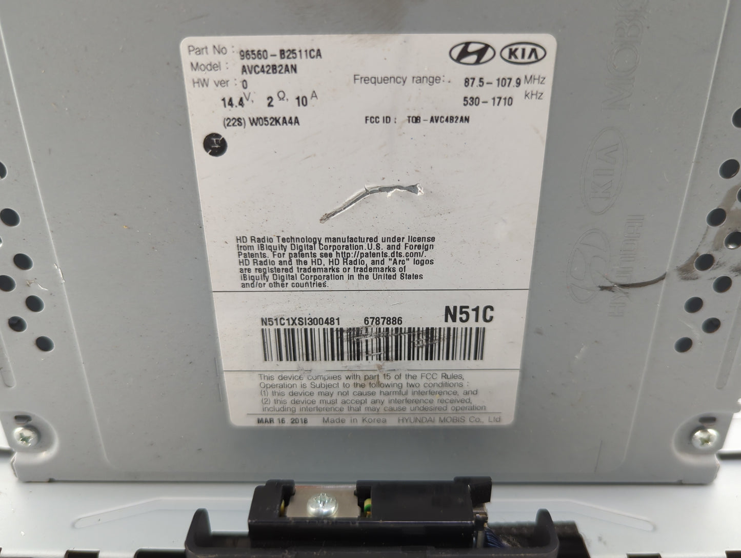 2018-2019 Kia Soul Radio AM FM Cd Player Receiver Replacement P/N:96560-B2511CA AVC42B2AN, TQB-AVC4B2AN Fits Fits 2018 2019 