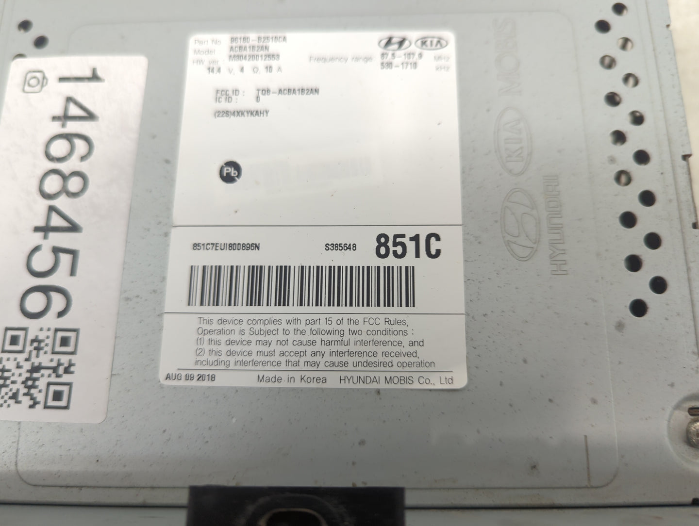 2017-2019 Kia Soul Radio AM FM Cd Player Receiver Replacement P/N:96180-B2510CA ACBA1B2AN, TQ8-ACBA1B2AN Fits Fits 2017 2018