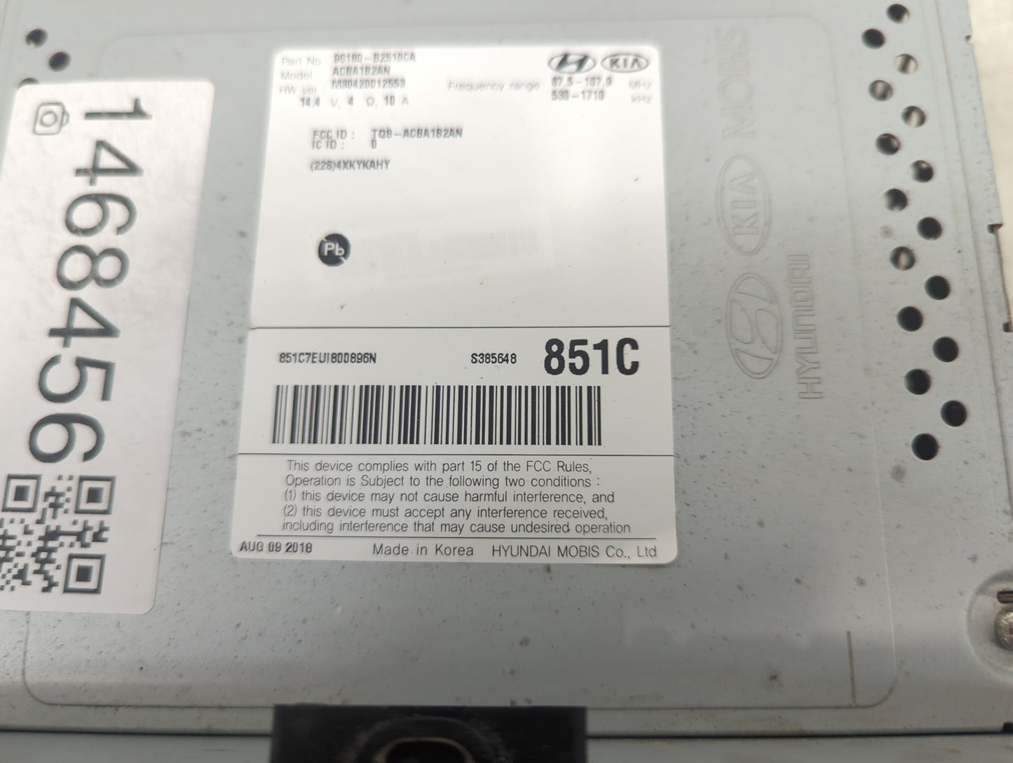 2017-2019 Kia Soul Radio AM FM Cd Player Receiver Replacement P/N:96180-B2510CA ACBA1B2AN, TQ8-ACBA1B2AN Fits Fits 2017 2018