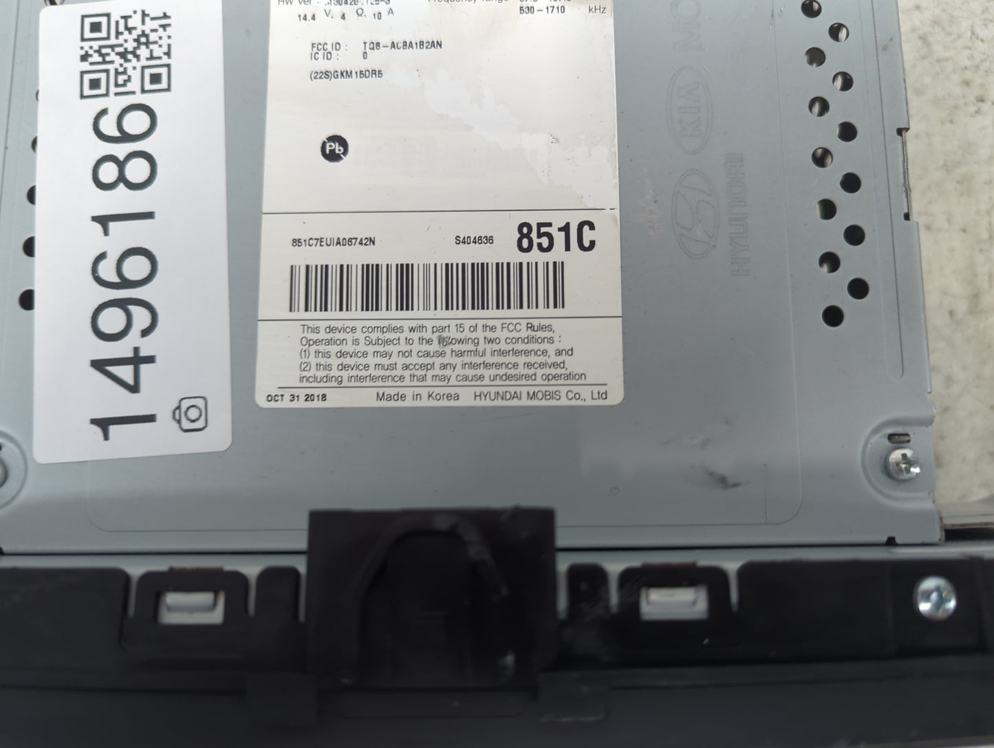 2017-2019 Kia Soul Radio AM FM Cd Player Receiver Replacement P/N:TQ8-AC8A1B2AN 96170B2AA0 Fits Fits 2017 2018 2019 OEM Used