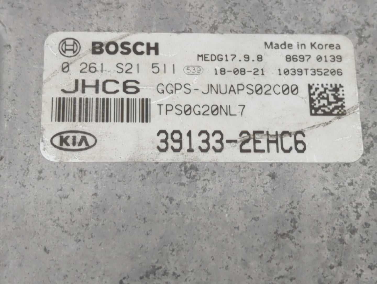 2019 Kia Soul PCM Engine Control Computer ECU ECM PCU OEM P/N:0 261 S21 511 39133-2EHC6 Fits OEM Used Auto Parts - Oemusedau