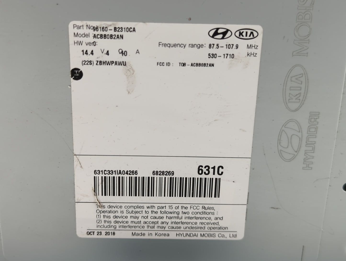 2019-2019 Kia Soul Am Fm Cd Player Radio Receiver - Oemusedautoparts1.com
