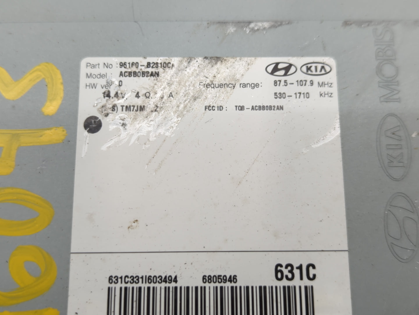 2017-2019 Kia Soul Radio AM FM Cd Player Receiver Replacement P/N:96160-B2310CA Fits Fits 2017 2018 2019 OEM Used Auto Parts