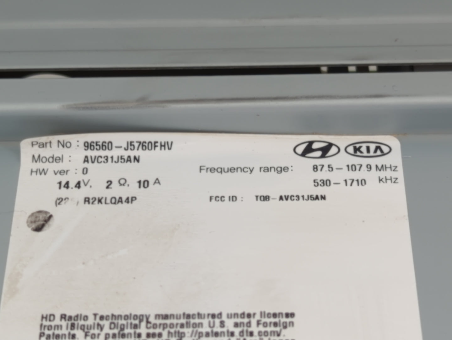 2019-2020 Kia Stinger Radio AM FM Cd Player Receiver Replacement P/N:96560-J5760FHV Fits Fits 2019 2020 OEM Used Auto Parts 