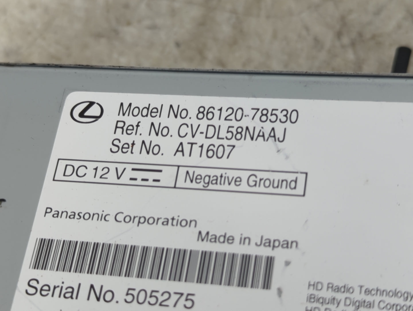 2019 Lexus Nx300 Radio AM FM Cd Player Receiver Replacement P/N:86120-78530 CV-DL58NAAJ Fits OEM Used Auto Parts - Oemusedau