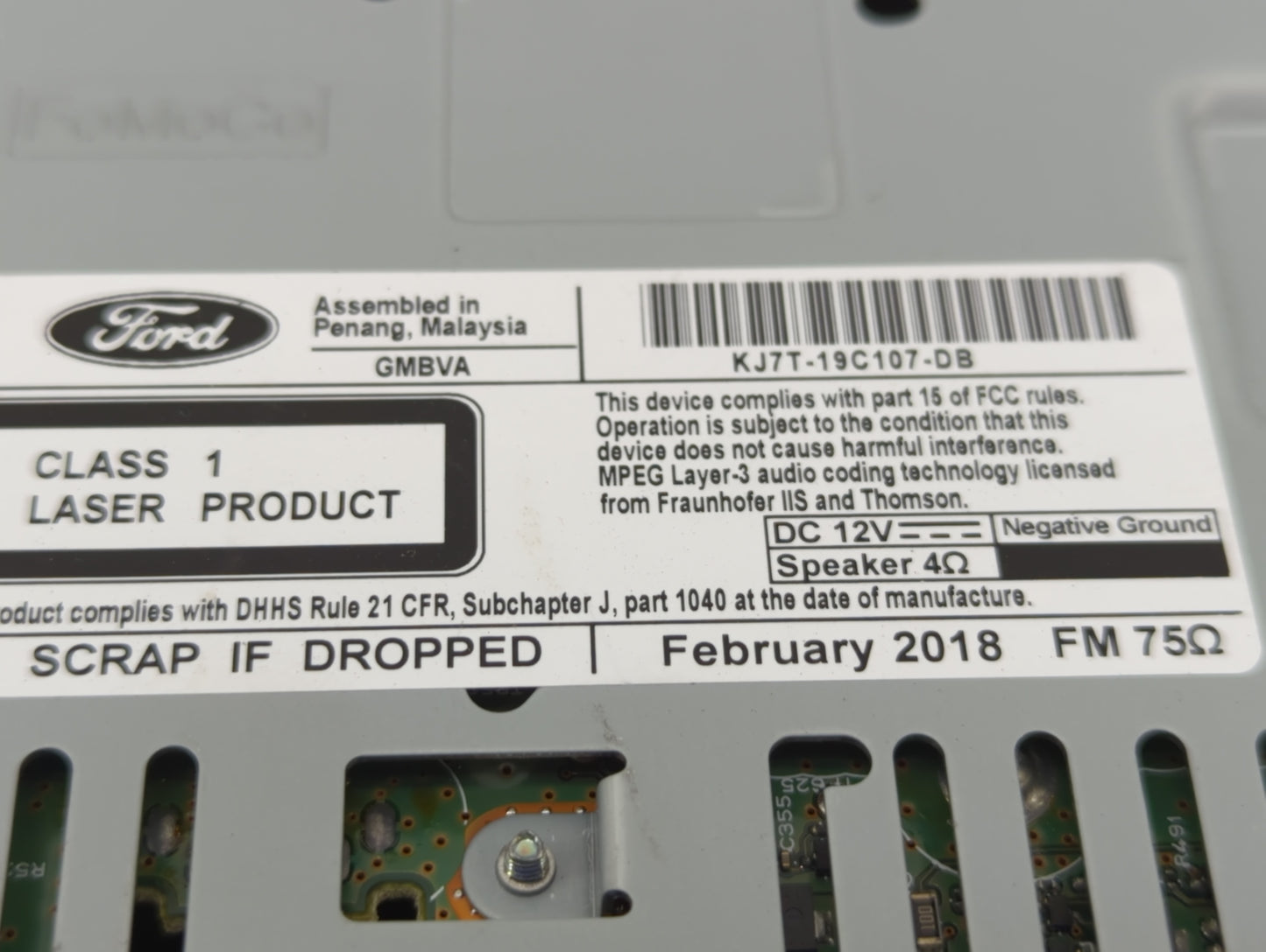 2017-2019 Lincoln Mkc Radio AM FM Cd Player Receiver Replacement P/N:KJ7T-19C107-DB Fits Fits 2017 2018 2019 OEM Used Auto P