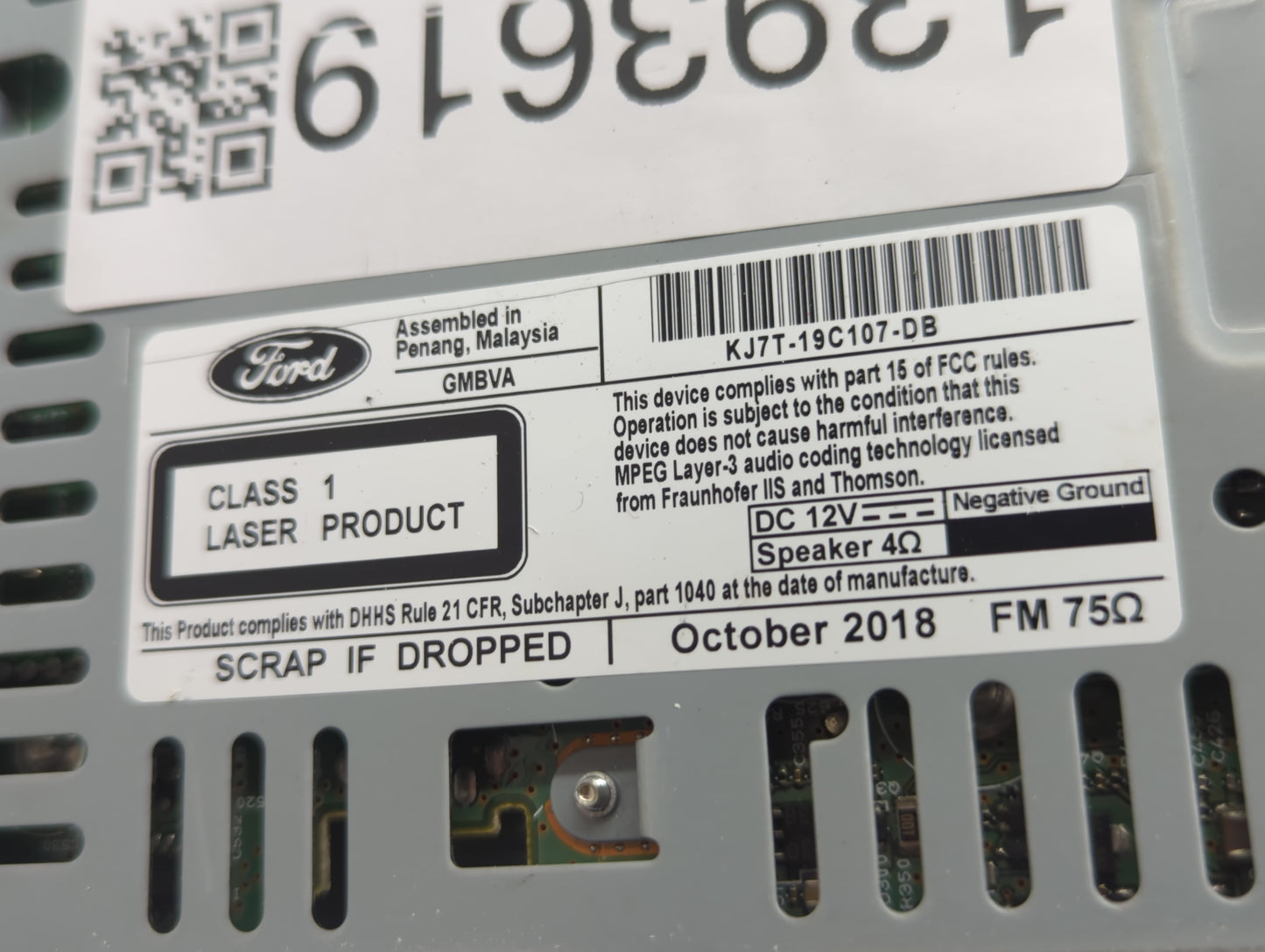 2017-2019 Lincoln Mkc Radio AM FM Cd Player Receiver Replacement P/N:KJ7T-19C107-DB Fits Fits 2017 2018 2019 OEM Used Auto P