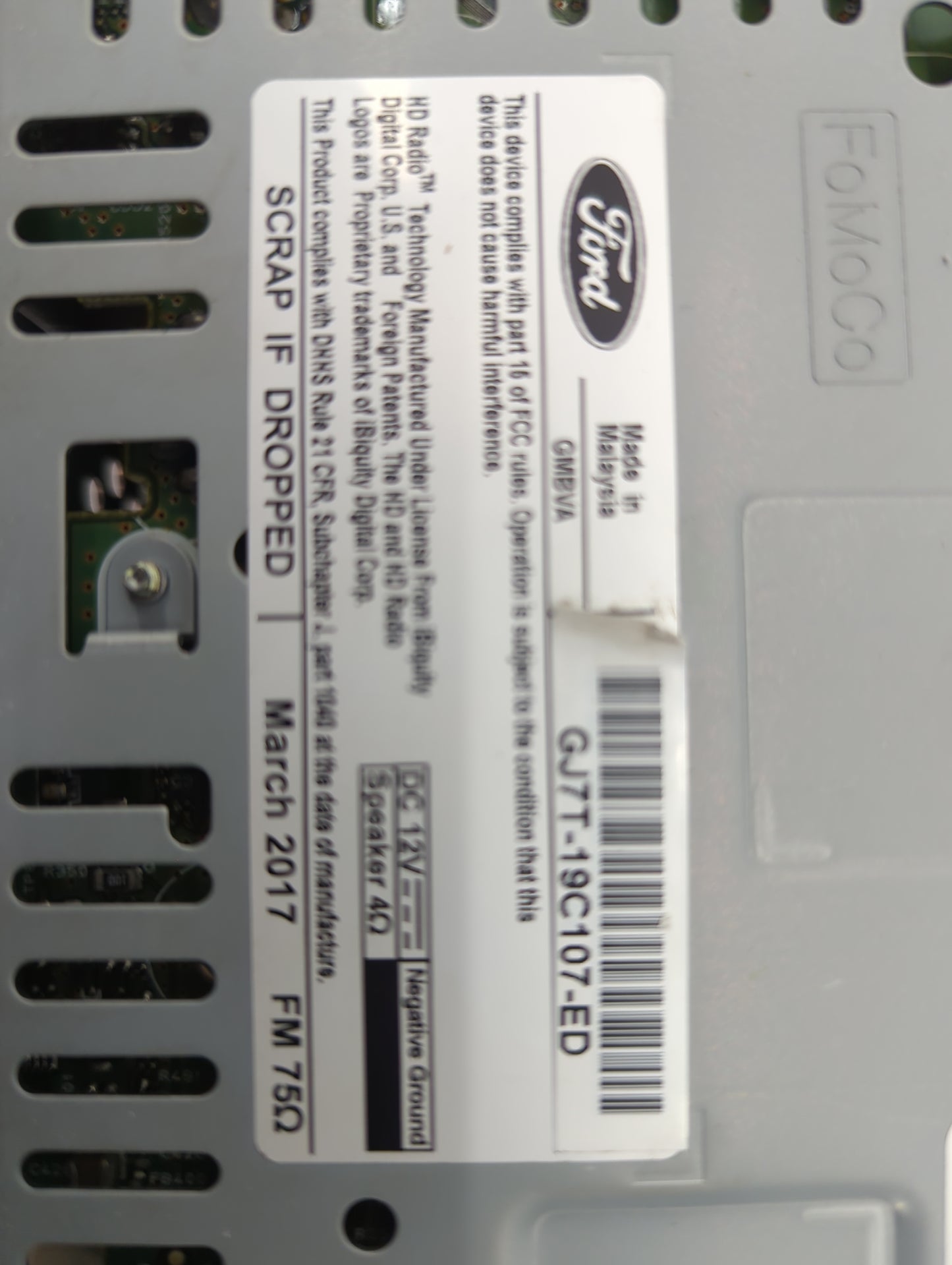 2017-2019 Lincoln Mkc Radio AM FM Cd Player Receiver Replacement P/N:GJ7T-19C107-ED Fits Fits 2017 2018 2019 OEM Used Auto P