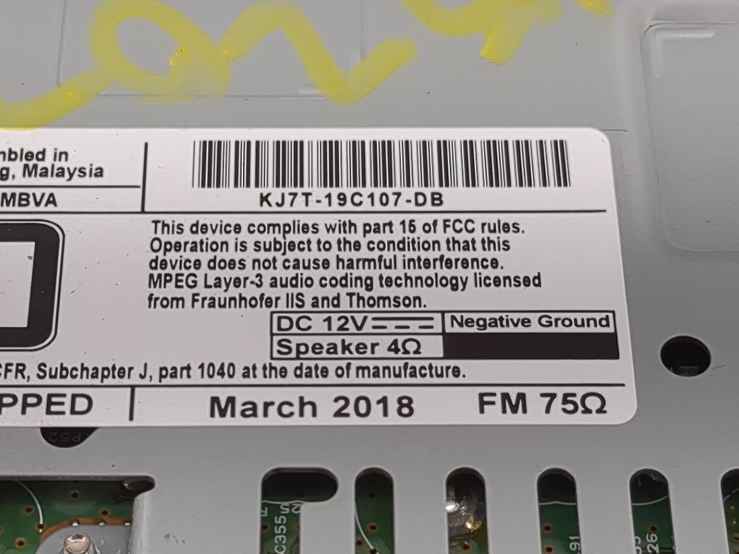 2017-2019 Lincoln Mkc Radio AM FM Cd Player Receiver Replacement P/N:KJ7T-19C107-DB Fits Fits 2017 2018 2019 OEM Used Auto P