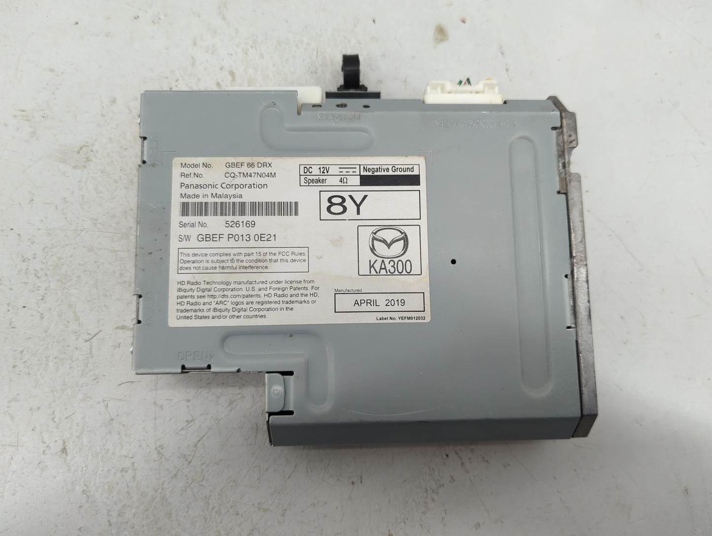 2018-2021 Mazda 6 Radio AM FM Cd Player Receiver Replacement P/N:GBEF 66 DRX Fits Fits 2018 2019 2020 2021 OEM Used Auto Par