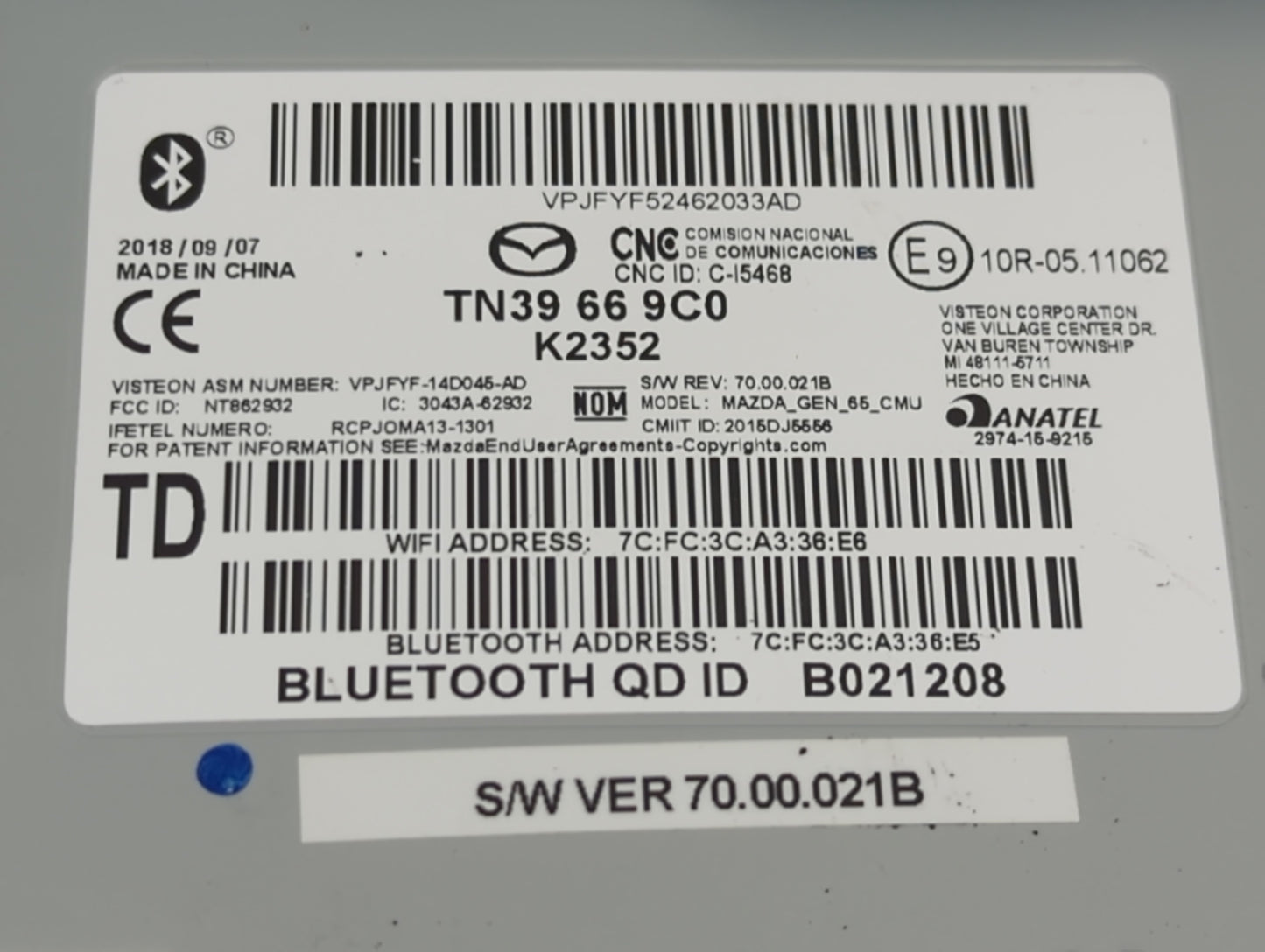 2019 Mazda Cx3 Information-gps-tv Control Module - Oemusedautoparts1.com