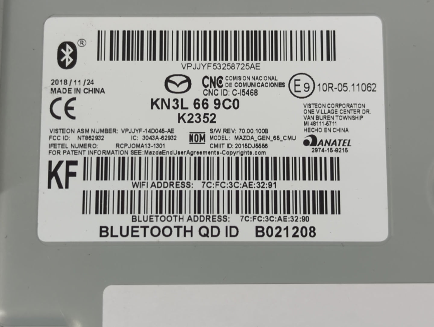 2019-2021 Mazda Cx-5 Radio AM FM Cd Player Receiver Replacement P/N:KN3L 66 9C0 Fits Fits 2019 2020 2021 OEM Used Auto Parts