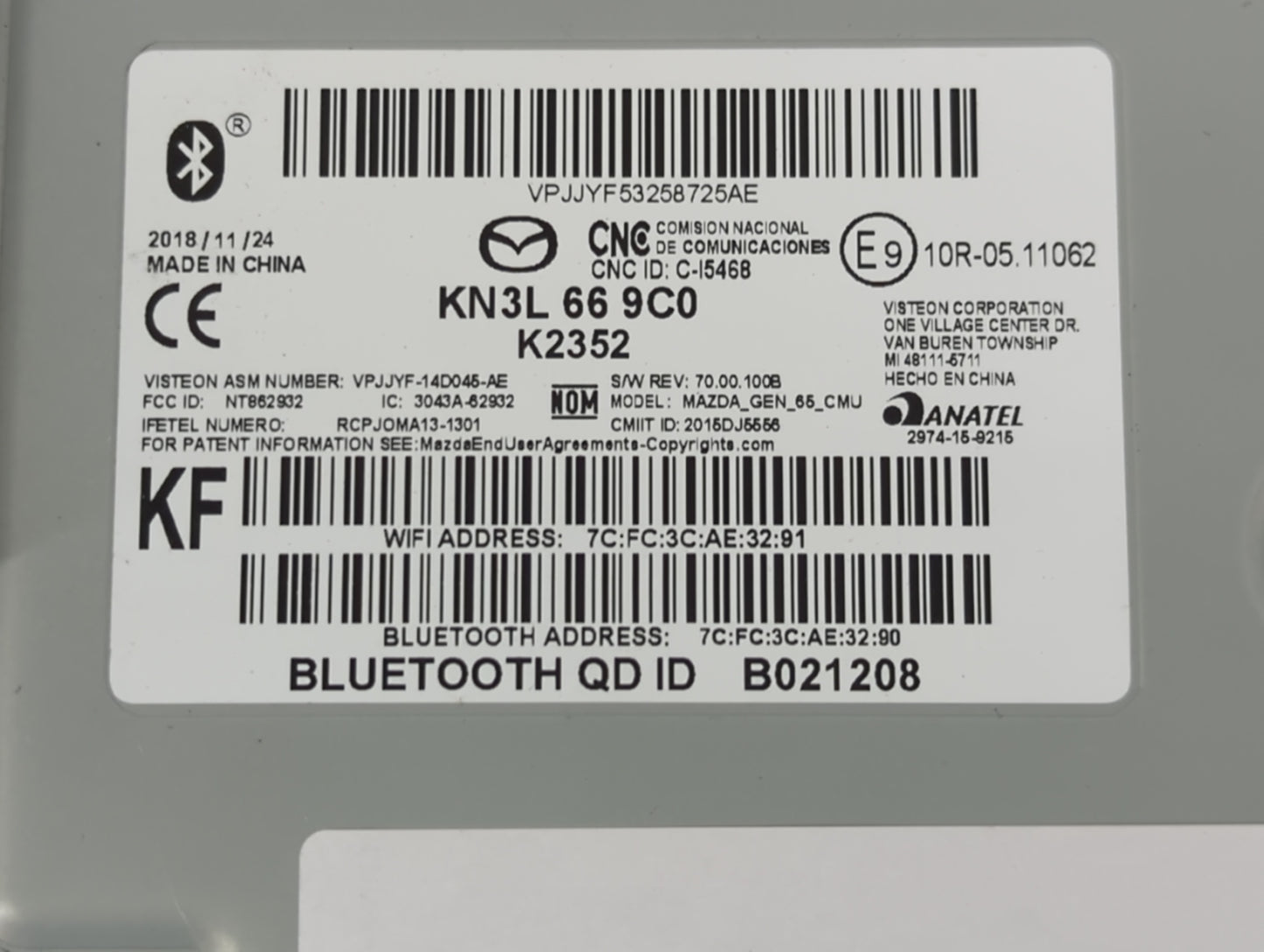 2019-2021 Mazda Cx-5 Radio AM FM Cd Player Receiver Replacement P/N:KN3L 66 9C0 Fits Fits 2019 2020 2021 OEM Used Auto Parts