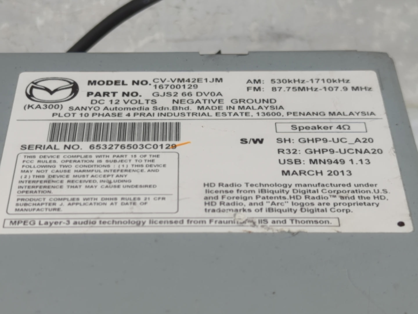2019-2021 Mazda Cx-5 Radio AM FM Cd Player Receiver Replacement P/N:CV-VM42E1JM 16700129, GJS266DV0A Fits Fits 2019 2020 202