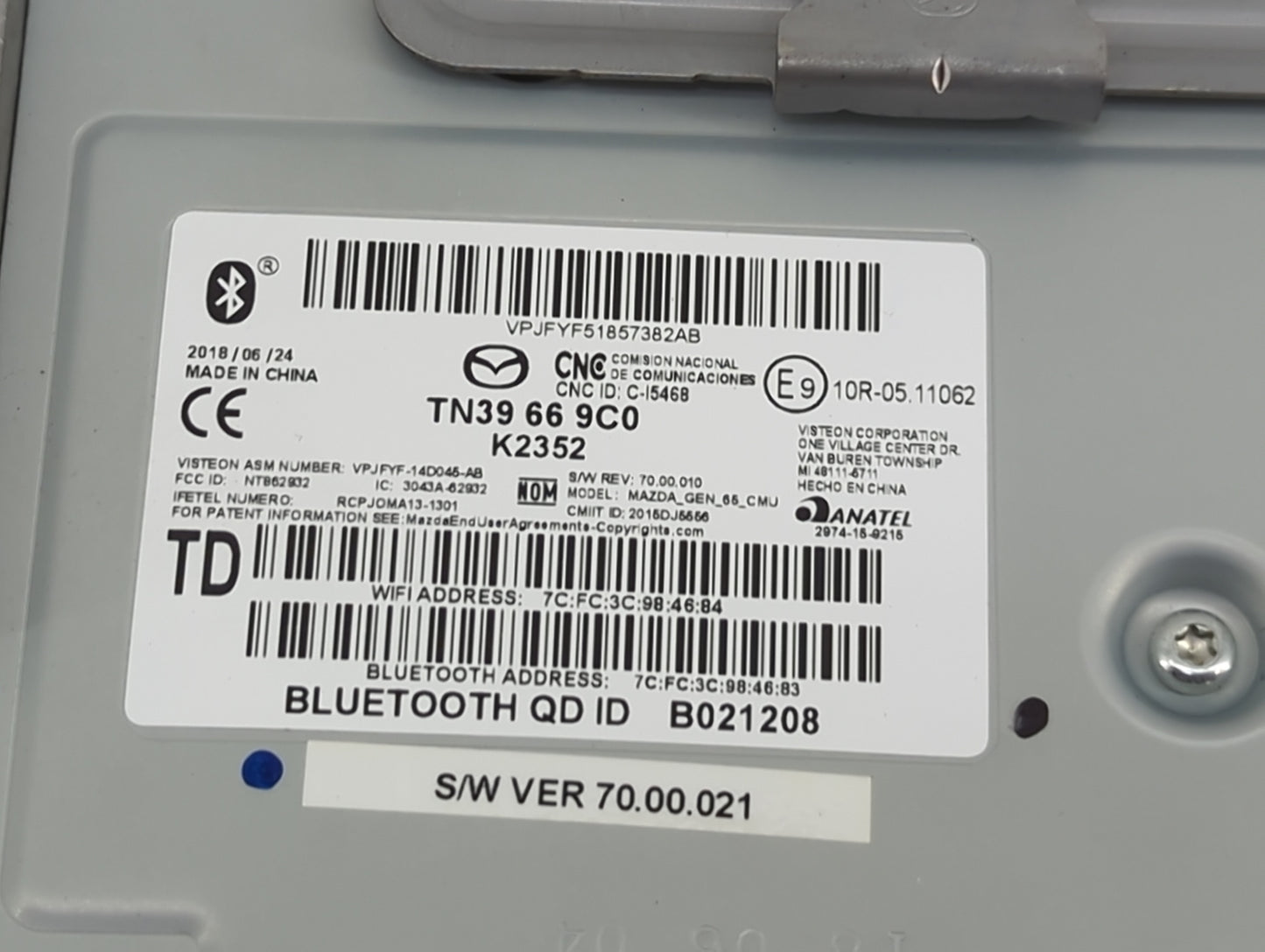 2019 Mazda Cx-5 Radio AM FM Cd Player Receiver Replacement P/N:TN39 66 9C0 VPJFYF51857382AB, VPJFYF-14D046-AB, NTB62932 Fits