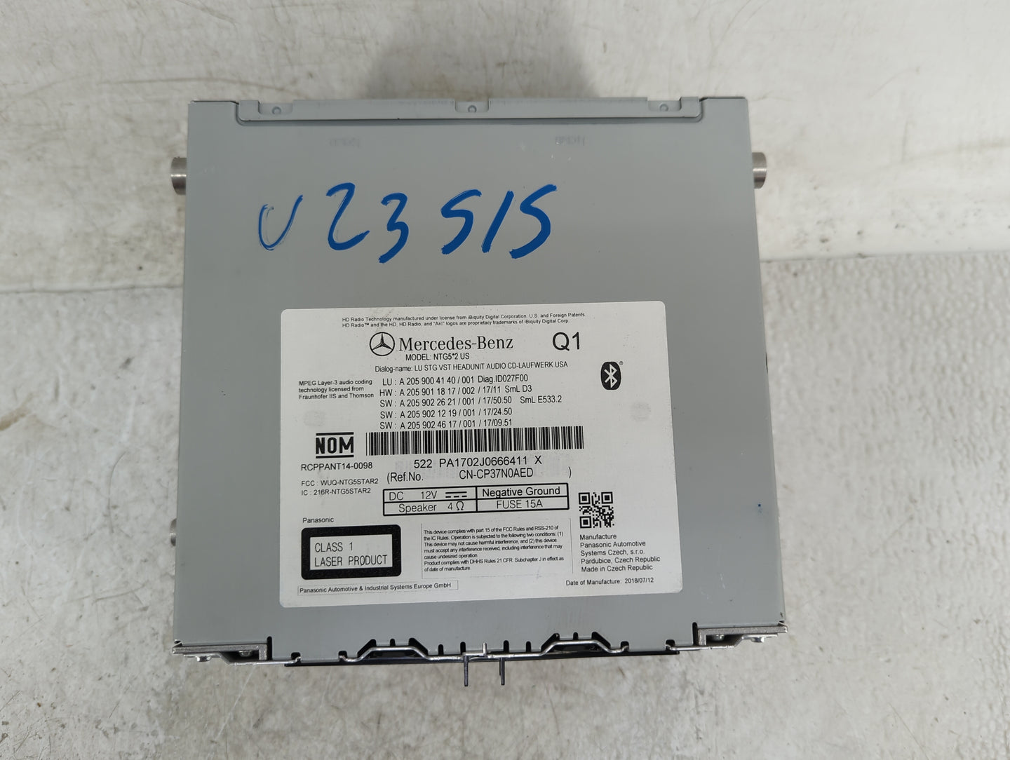 2018-2019 Mercedes-Benz Glc300 Radio AM FM Cd Player Receiver Replacement P/N:2059004140 Fits Fits 2018 2019 OEM Used Auto P