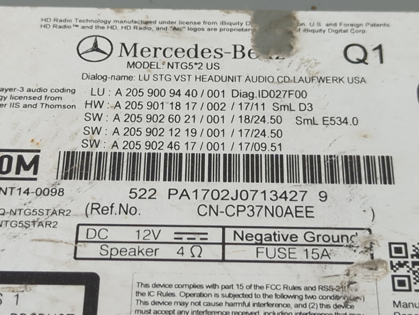 2018-2019 Mercedes-Benz Glc300 Radio AM FM Cd Player Receiver Replacement P/N:A2059009440 A2059011817 Fits Fits 2018 2019 OE