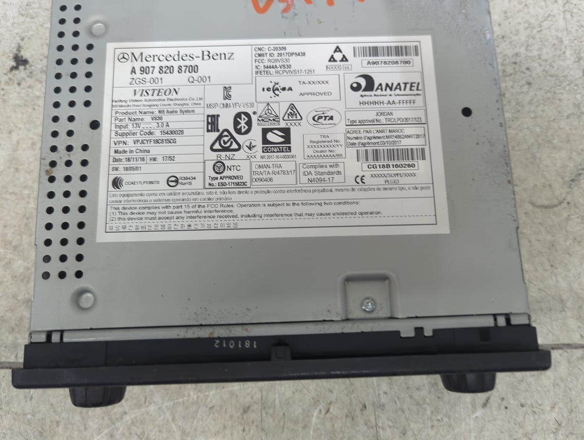 2019 Mercedes-Benz Sprinter 2500 Radio AM FM Cd Player Receiver Replacement P/N:A9078208700 VS30, VPJCYF18C815CG, 15430028 F