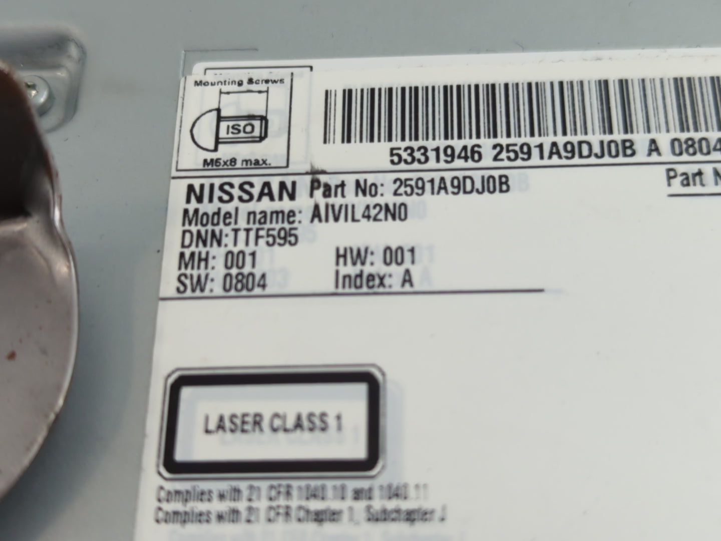 2019 Nissan Maxima Radio AM FM Cd Player Receiver Replacement P/N:2591A9DJ0B Fits OEM Used Auto Parts - Oemusedautoparts1.co