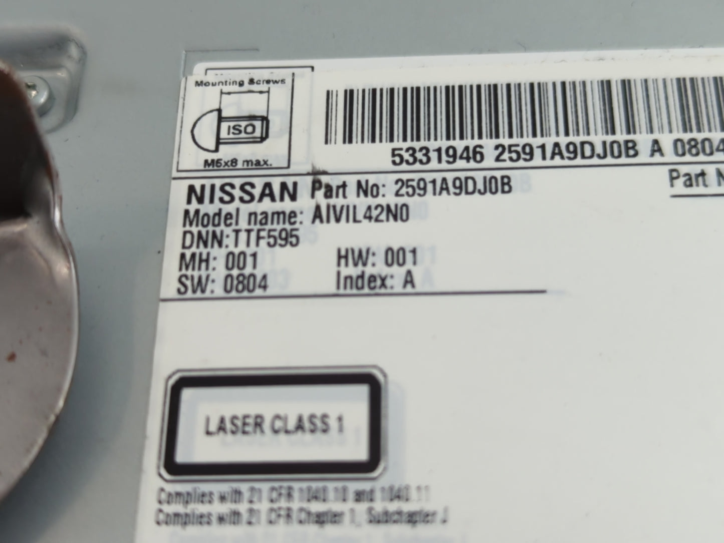 2019 Nissan Maxima Radio AM FM Cd Player Receiver Replacement P/N:2591A9DJ0B Fits OEM Used Auto Parts - Oemusedautoparts1.co