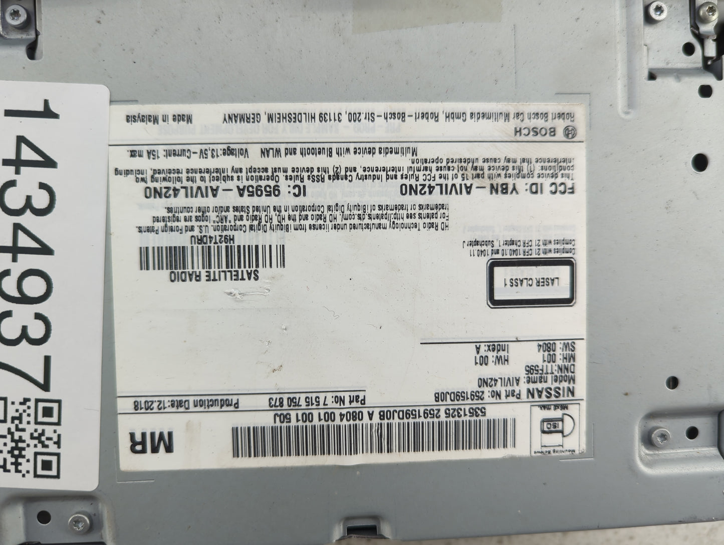 2019-2020 Nissan Maxima Radio AM FM Cd Player Receiver Replacement P/N:259159DJ0B 7515750873, AIVIL42NO Fits Fits 2019 2020 