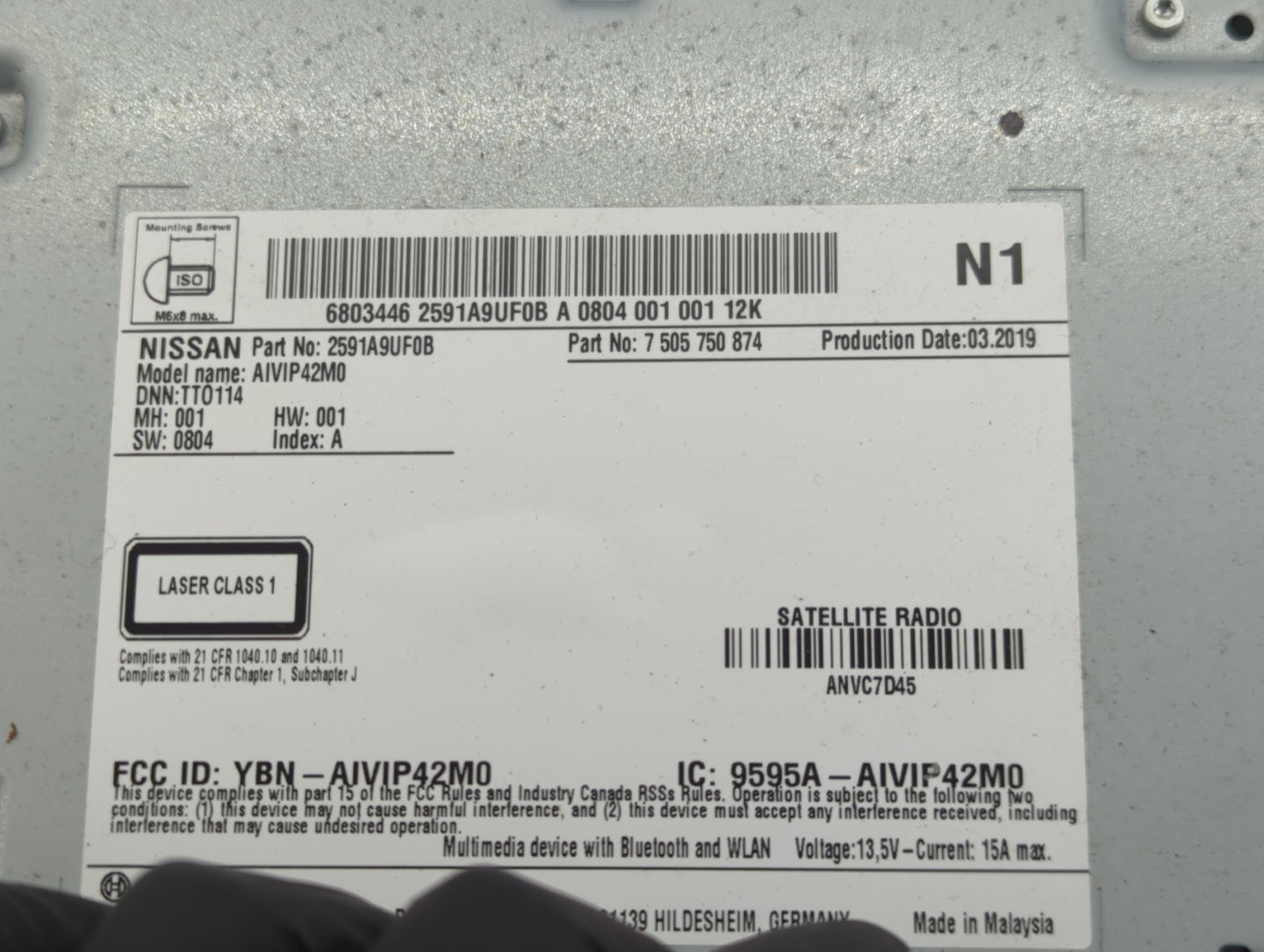 2019-2020 Nissan Murano Radio AM FM Cd Player Receiver Replacement P/N:2591A9UF0B 7505750874, YBN-AIVIP42M0 Fits Fits 2019 2