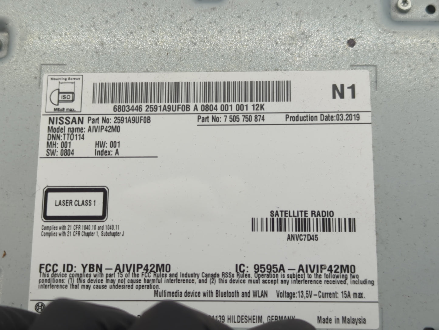 2019-2020 Nissan Murano Radio AM FM Cd Player Receiver Replacement P/N:2591A9UF0B 7505750874, YBN-AIVIP42M0 Fits Fits 2019 2