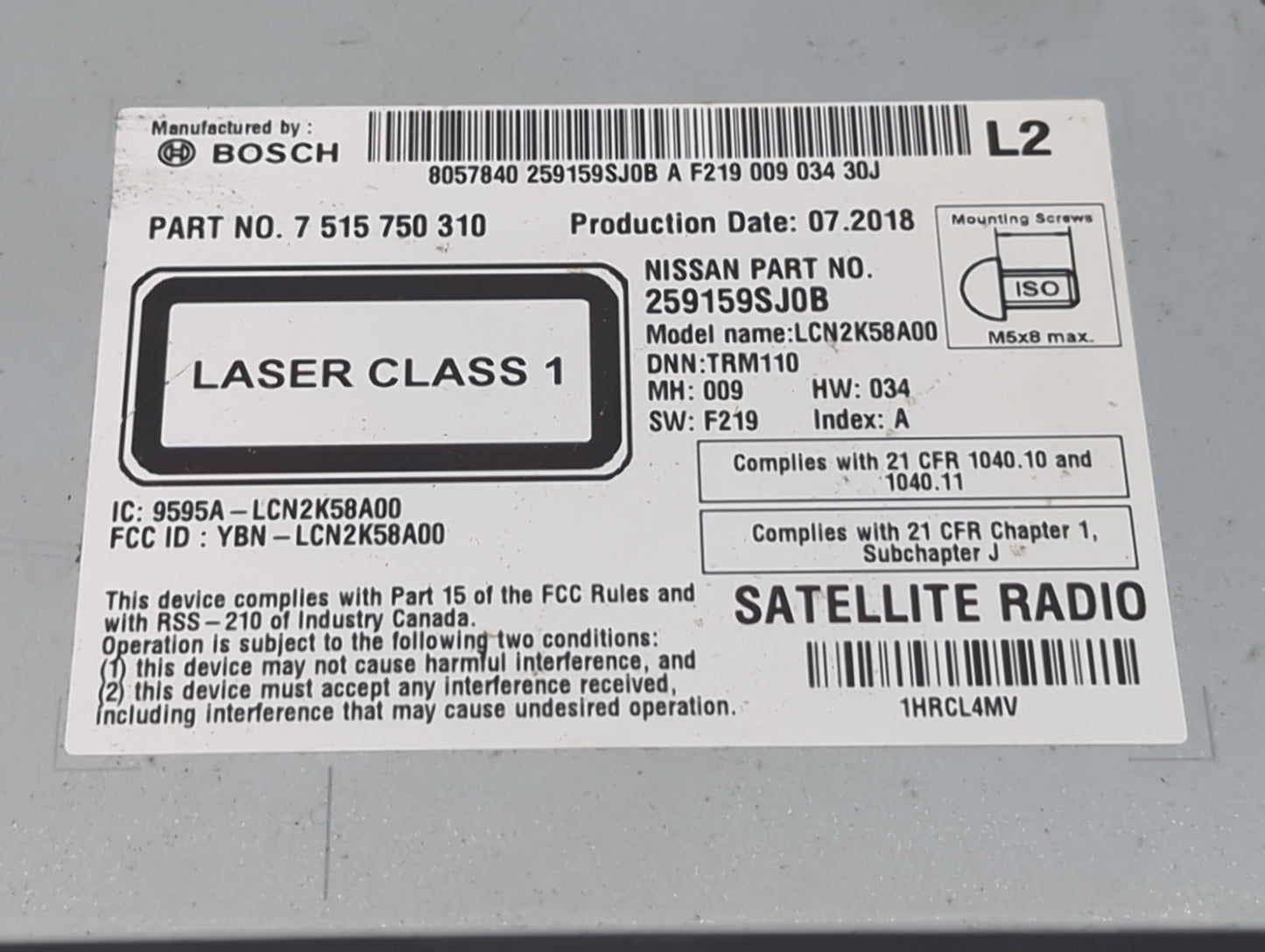 2018-2019 Nissan Nv200 Radio AM FM Cd Player Receiver Replacement P/N:259159SJ0B 7 515 750 Fits Fits 2018 2019 OEM Used Auto
