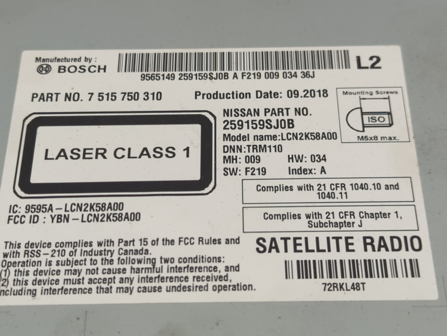 2018-2019 Nissan Nv200 Radio AM FM Cd Player Receiver Replacement P/N:259159SJ0B 7 515 750 Fits Fits 2018 2019 OEM Used Auto