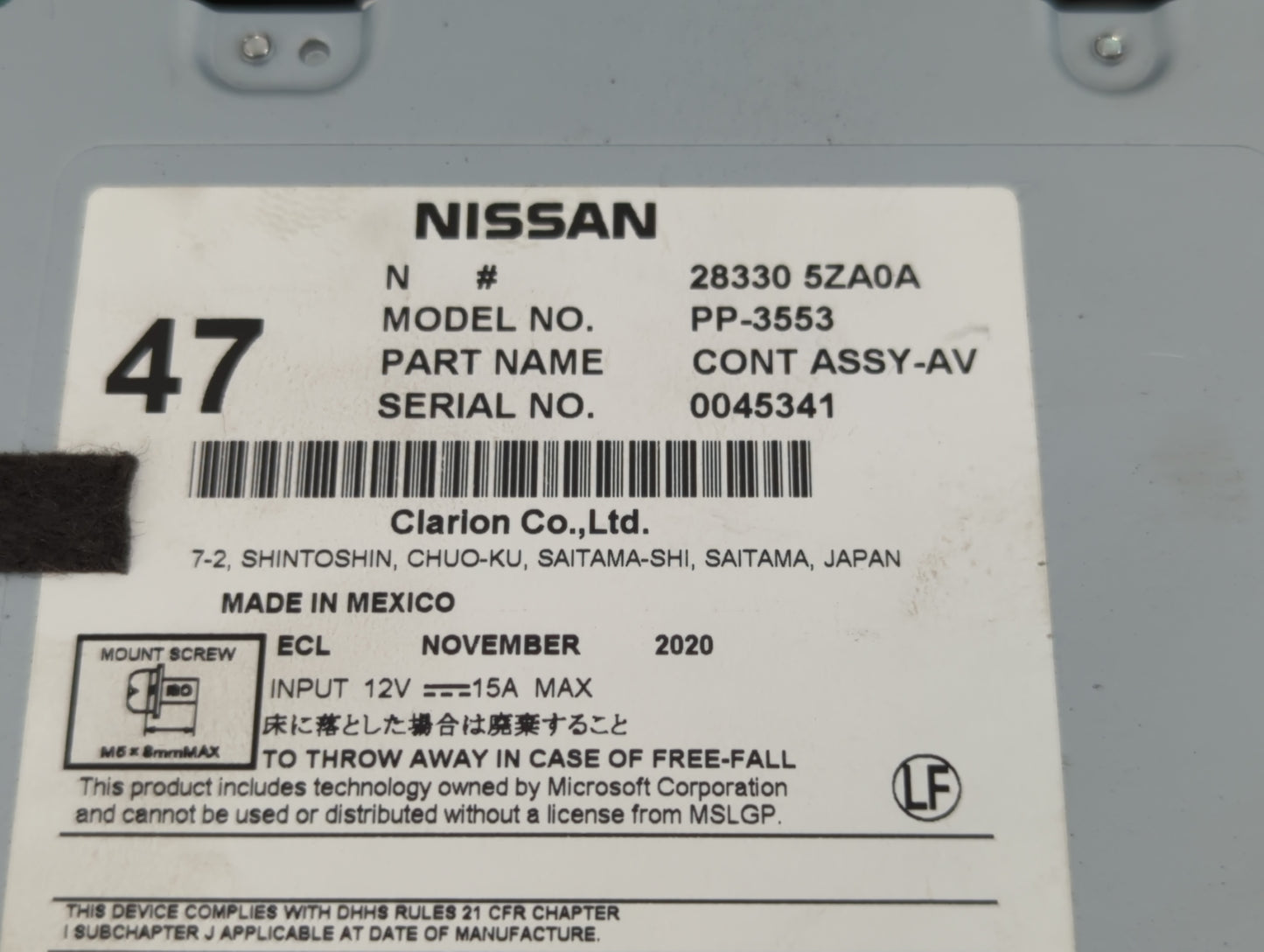 2017-2020 Nissan Pathfinder Radio AM FM Cd Player Receiver Replacement P/N:28330 5ZA0A Fits Fits 2017 2018 2019 2020 OEM Use