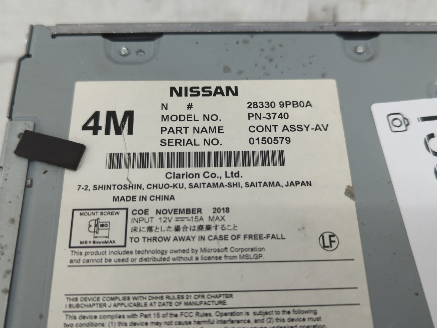 2017-2020 Nissan Pathfinder Radio AM FM Cd Player Receiver Replacement P/N:28330 9PB0A Fits Fits 2017 2018 2019 2020 OEM Use