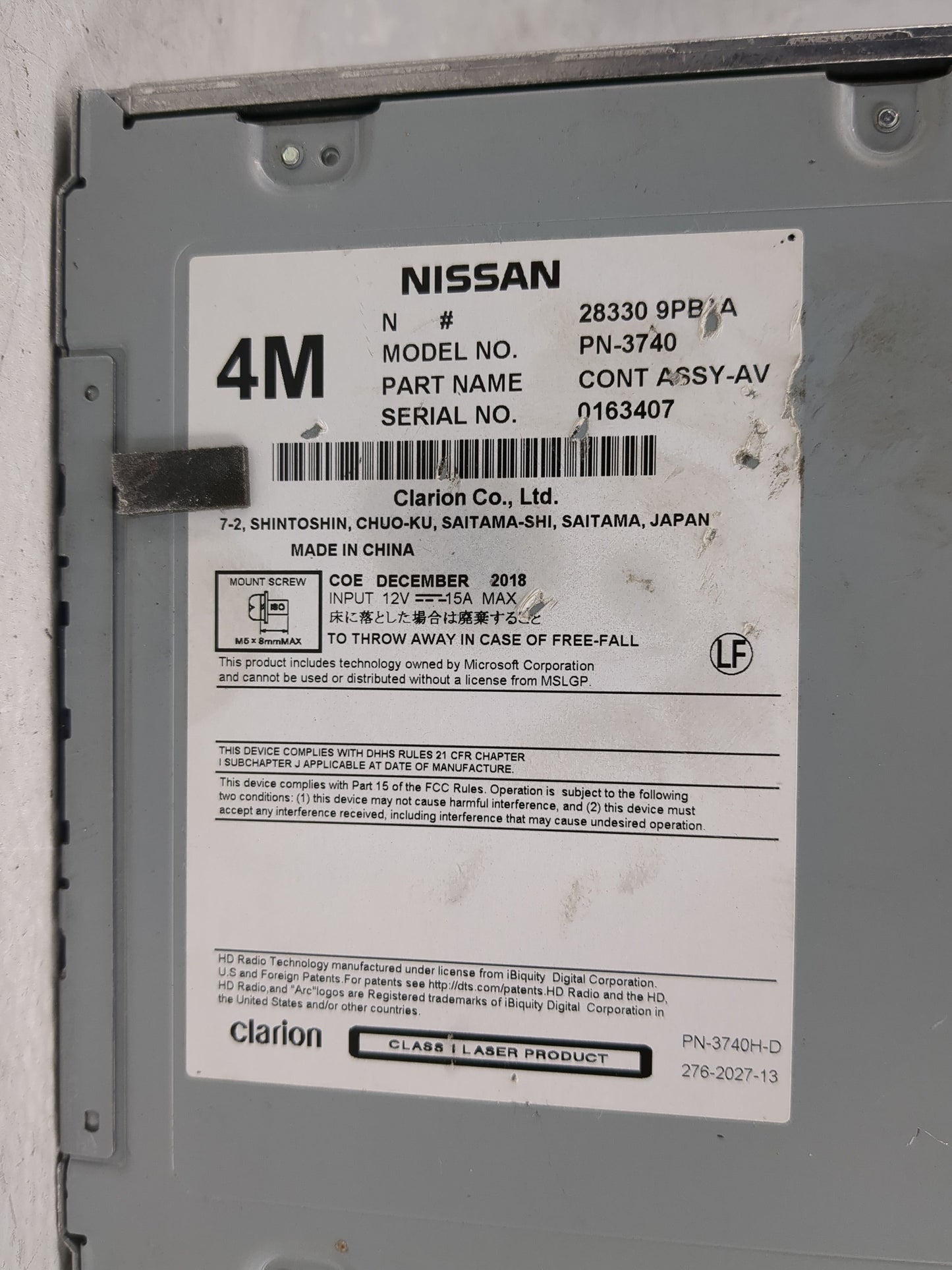 2017-2020 Nissan Pathfinder Radio AM FM Cd Player Receiver Replacement P/N:28330-9PB0A Fits Fits 2017 2018 2019 2020 OEM Use