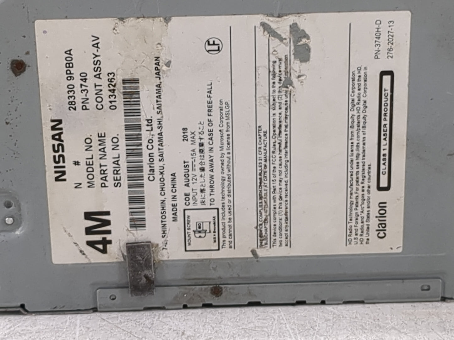 2018-2020 Nissan Pathfinder Radio AM FM Cd Player Receiver Replacement P/N:28330 9PB0A Fits Fits 2018 2019 2020 OEM Used Aut