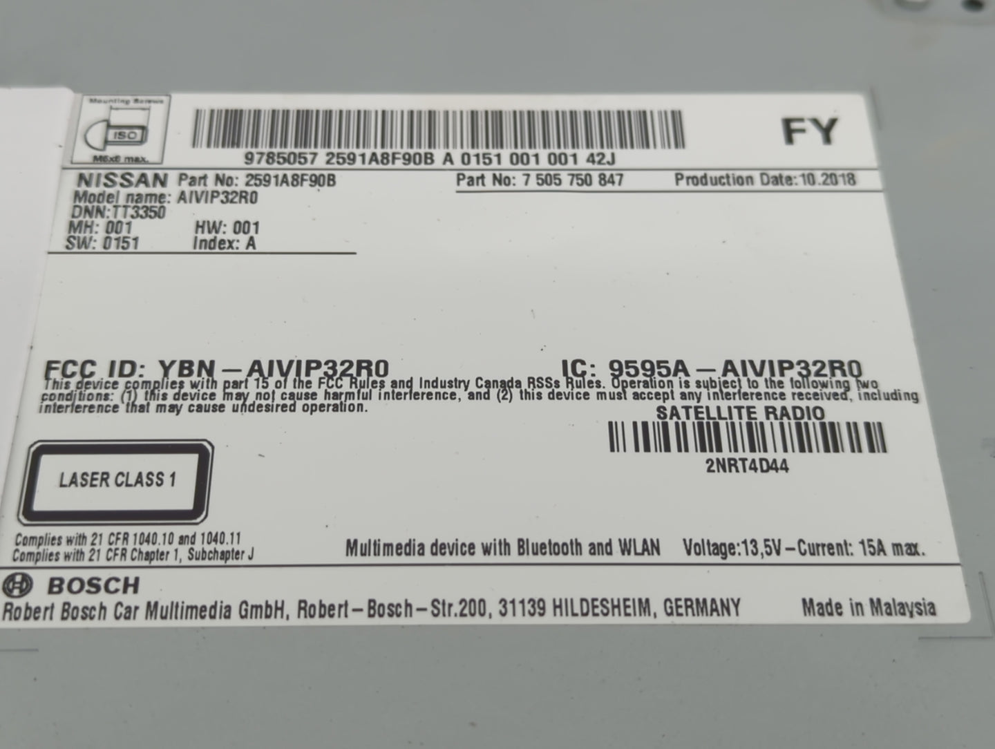 2019 Nissan Qashqai Radio AM FM Cd Player Receiver Replacement P/N:2591A8F90B Fits Fits 2018 2020 OEM Used Auto Parts - Oemu