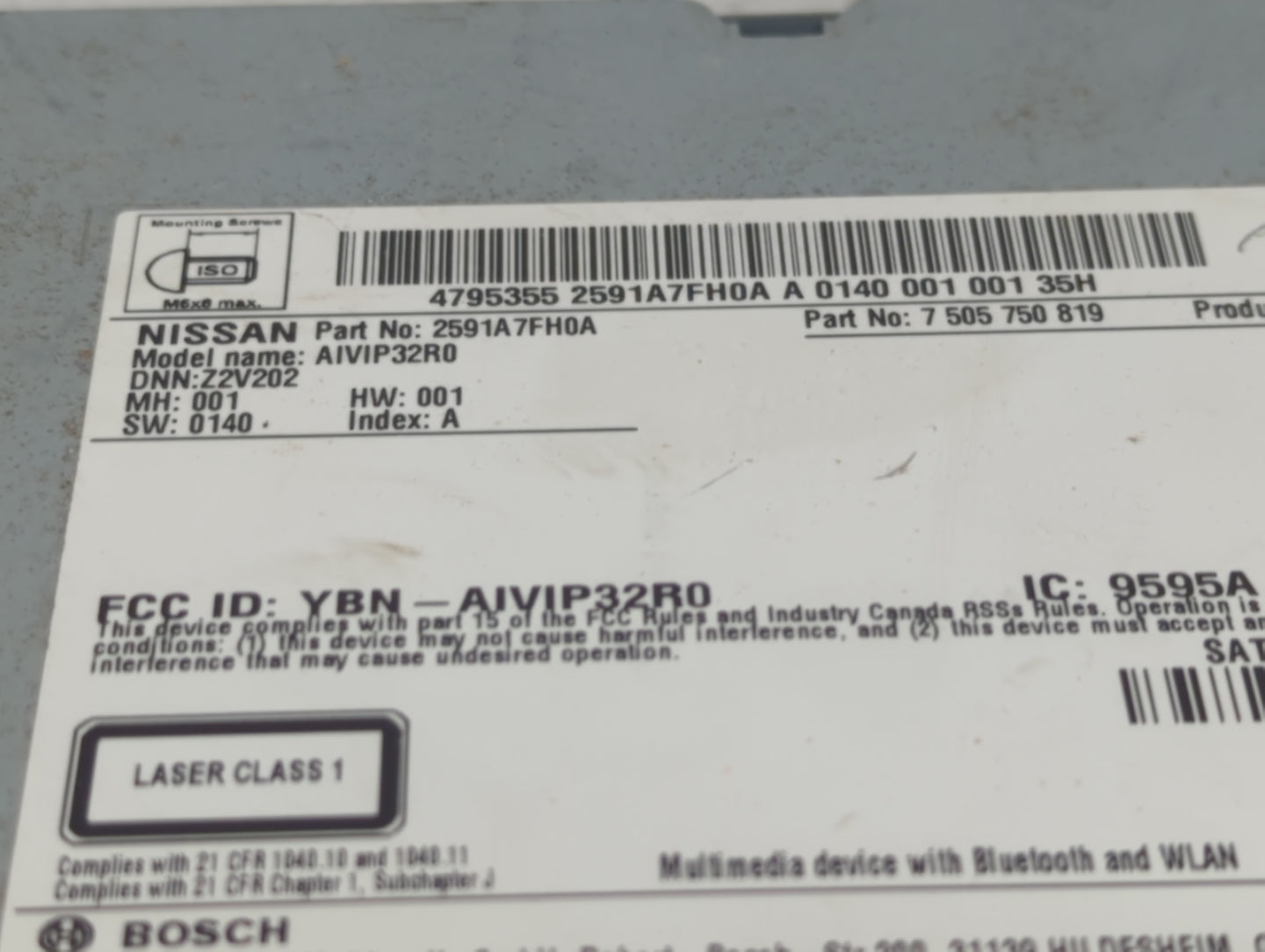 2018-2020 Nissan Rogue Radio AM FM Cd Player Receiver Replacement P/N:2591A7FH0A Fits Fits 2018 2019 2020 OEM Used Auto Part