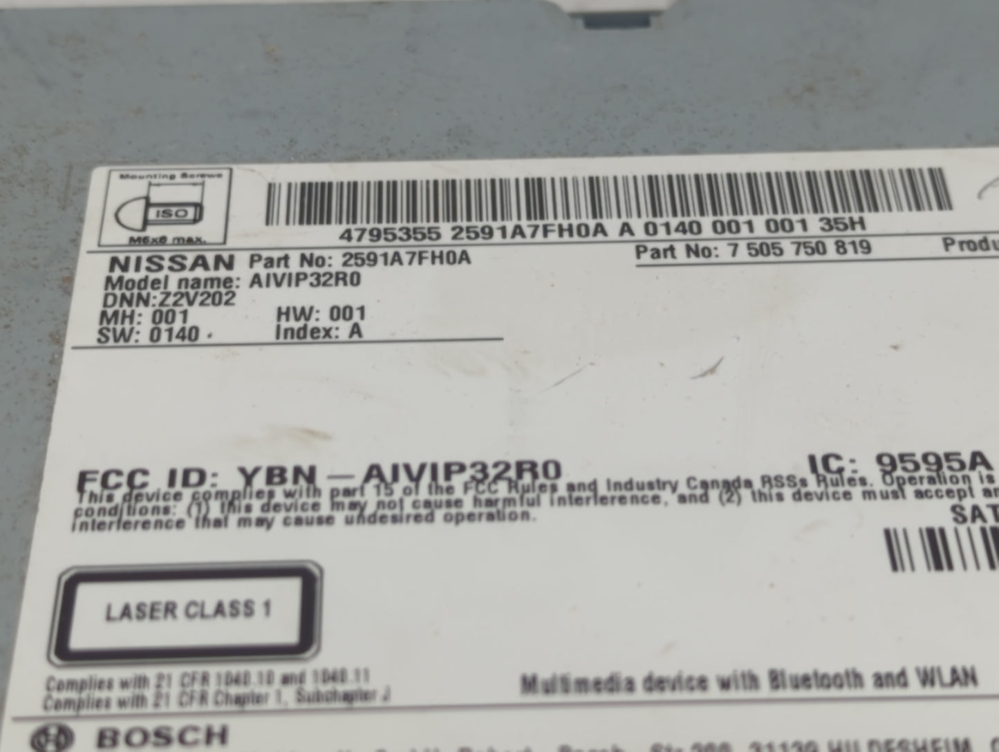 2018-2020 Nissan Rogue Radio AM FM Cd Player Receiver Replacement P/N:2591A7FH0A Fits Fits 2018 2019 2020 OEM Used Auto Part