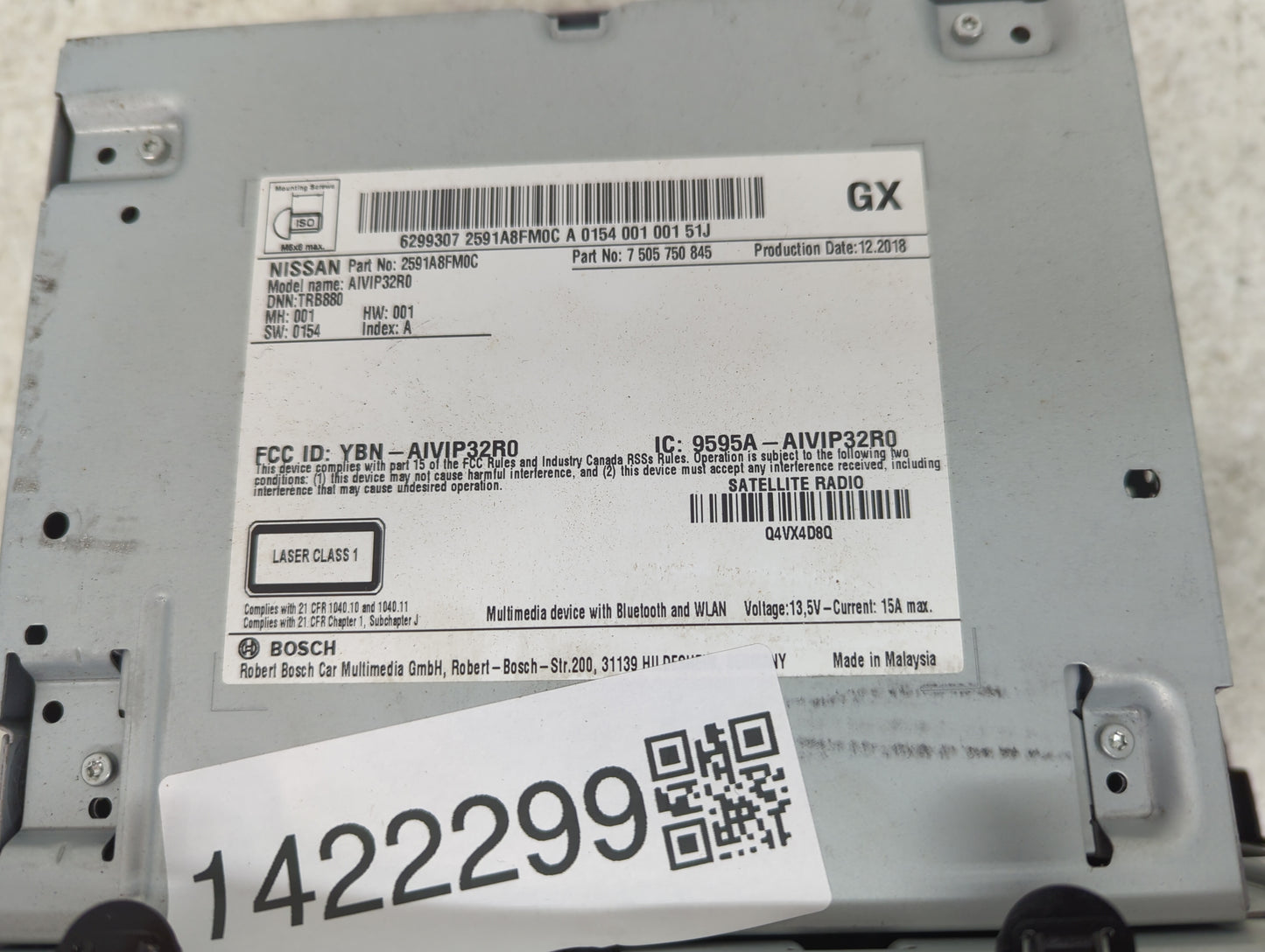 2018-2020 Nissan Rogue Radio AM FM Cd Player Receiver Replacement P/N:7 505 750 845 2591A8FM0C Fits Fits 2018 2019 2020 OEM 