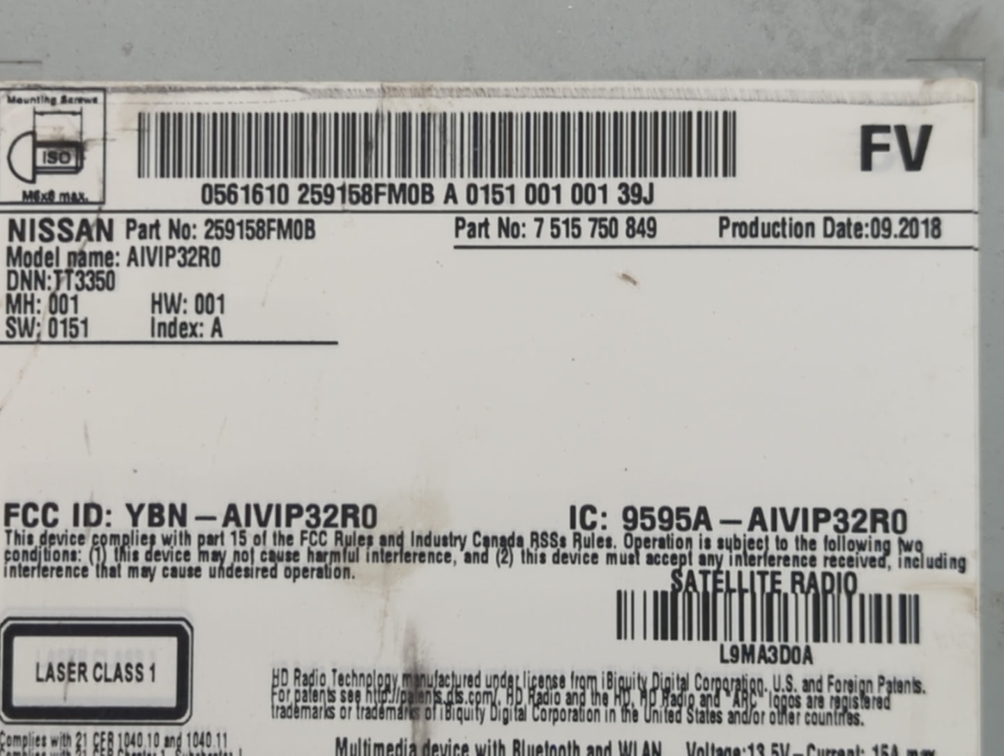 2018-2022 Nissan Rogue Radio AM FM Cd Player Receiver Replacement P/N:259158FM0C 7515750861 Fits Fits 2018 2019 2020 2021 20
