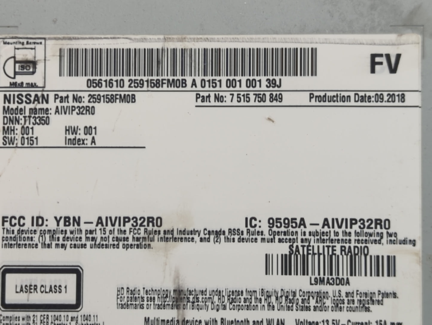 2018-2022 Nissan Rogue Radio AM FM Cd Player Receiver Replacement P/N:259158FM0C 7515750861 Fits Fits 2018 2019 2020 2021 20
