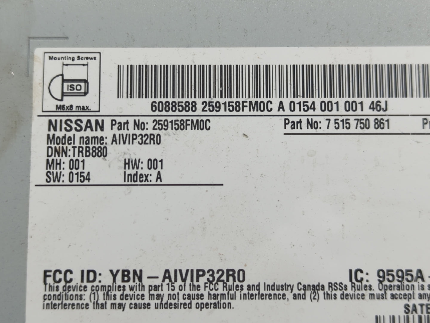 2018-2022 Nissan Rogue Radio AM FM Cd Player Receiver Replacement P/N:259158FM0C 7515750861 Fits Fits 2018 2019 2020 2021 20