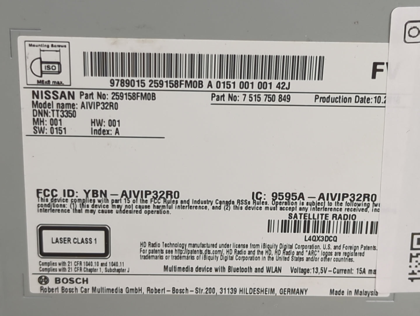 2018-2020 Nissan Rogue Radio AM FM Cd Player Receiver Replacement P/N:259158FM0B 7515750849, AIVIP32R0 Fits Fits 2018 2019 2