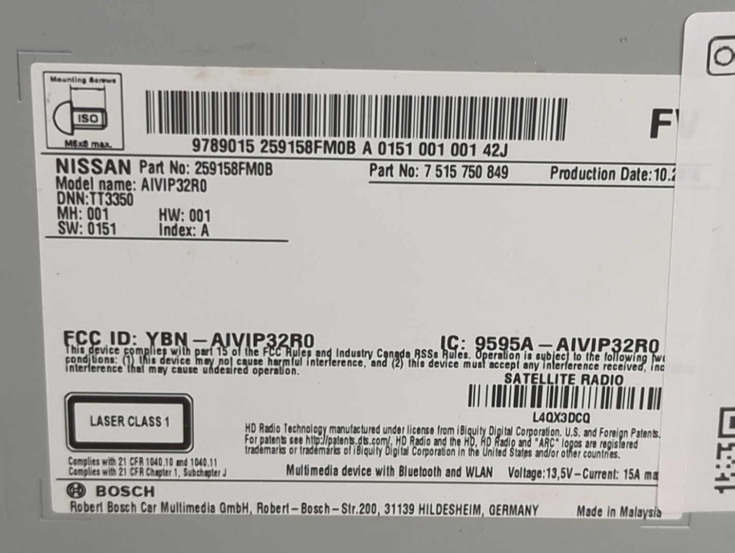 2018-2020 Nissan Rogue Radio AM FM Cd Player Receiver Replacement P/N:259158FM0B 7515750849, AIVIP32R0 Fits Fits 2018 2019 2