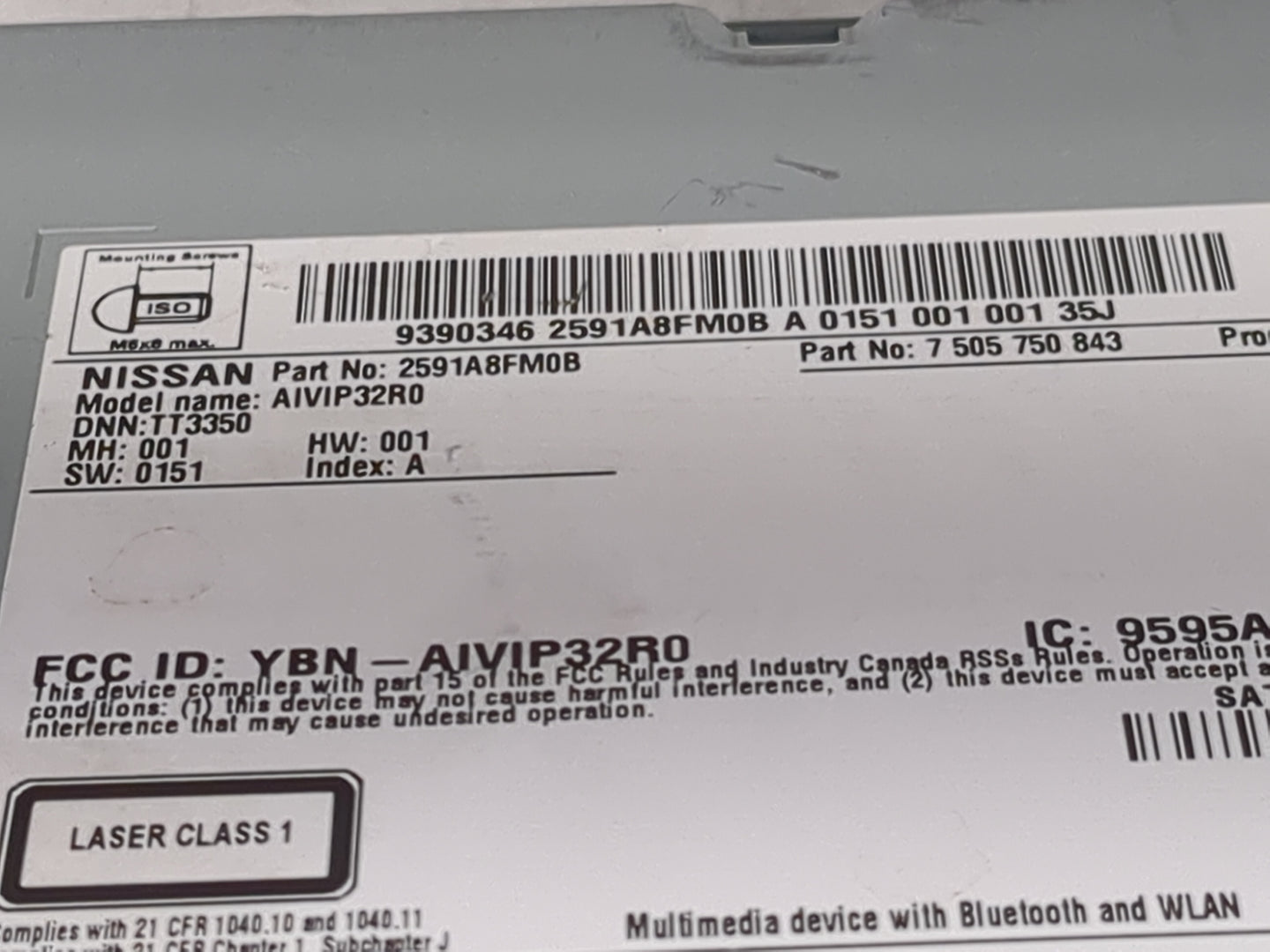 2018-2020 Nissan Rogue Radio AM FM Cd Player Receiver Replacement P/N:2591A8FM0B 7505750843, AIVIP32R0 Fits Fits 2018 2019 2