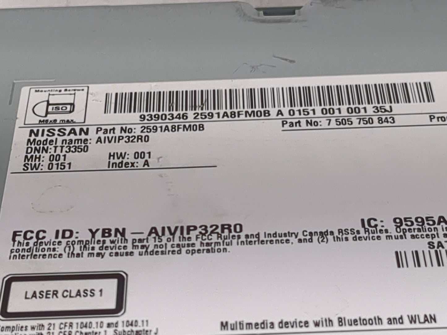 2018-2020 Nissan Rogue Radio AM FM Cd Player Receiver Replacement P/N:2591A8FM0B 7505750843, AIVIP32R0 Fits Fits 2018 2019 2