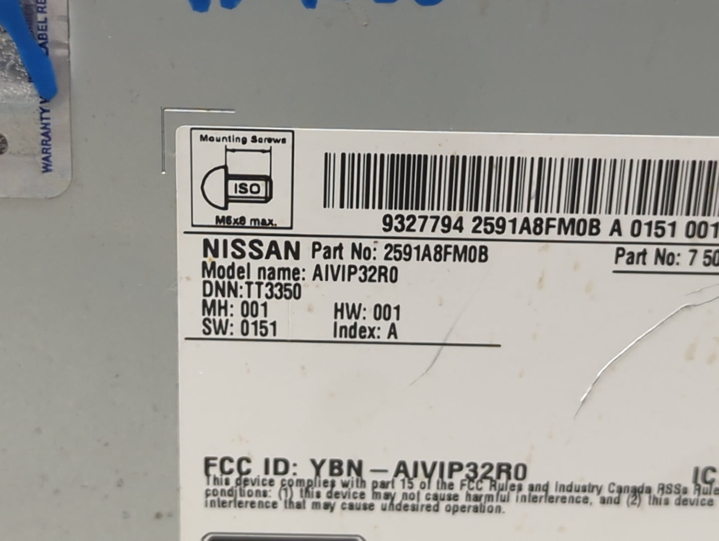 2019 Nissan Rogue Radio AM FM Cd Player Receiver Replacement P/N:2591A8FM0B AIVIP32R0, YBN-AIVIP32R0, TT3350 Fits OEM Used A
