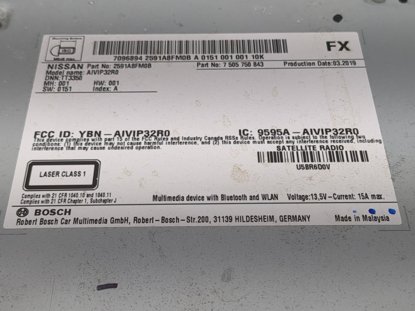 2019-2022 Nissan Rogue Sport Radio AM FM Cd Player Receiver Replacement P/N:2591A8FM0B 2591A8FM0C Fits Fits 2019 2020 2021 2