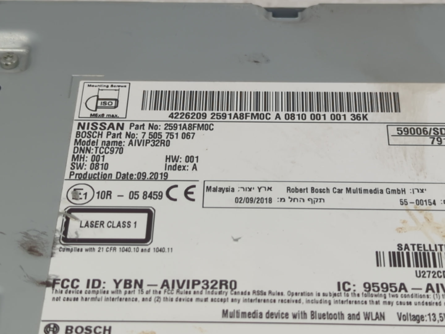 2019-2022 Nissan Rogue Sport Radio AM FM Cd Player Receiver Replacement P/N:2591A8FM0C Fits Fits 2019 2020 2021 2022 OEM Use