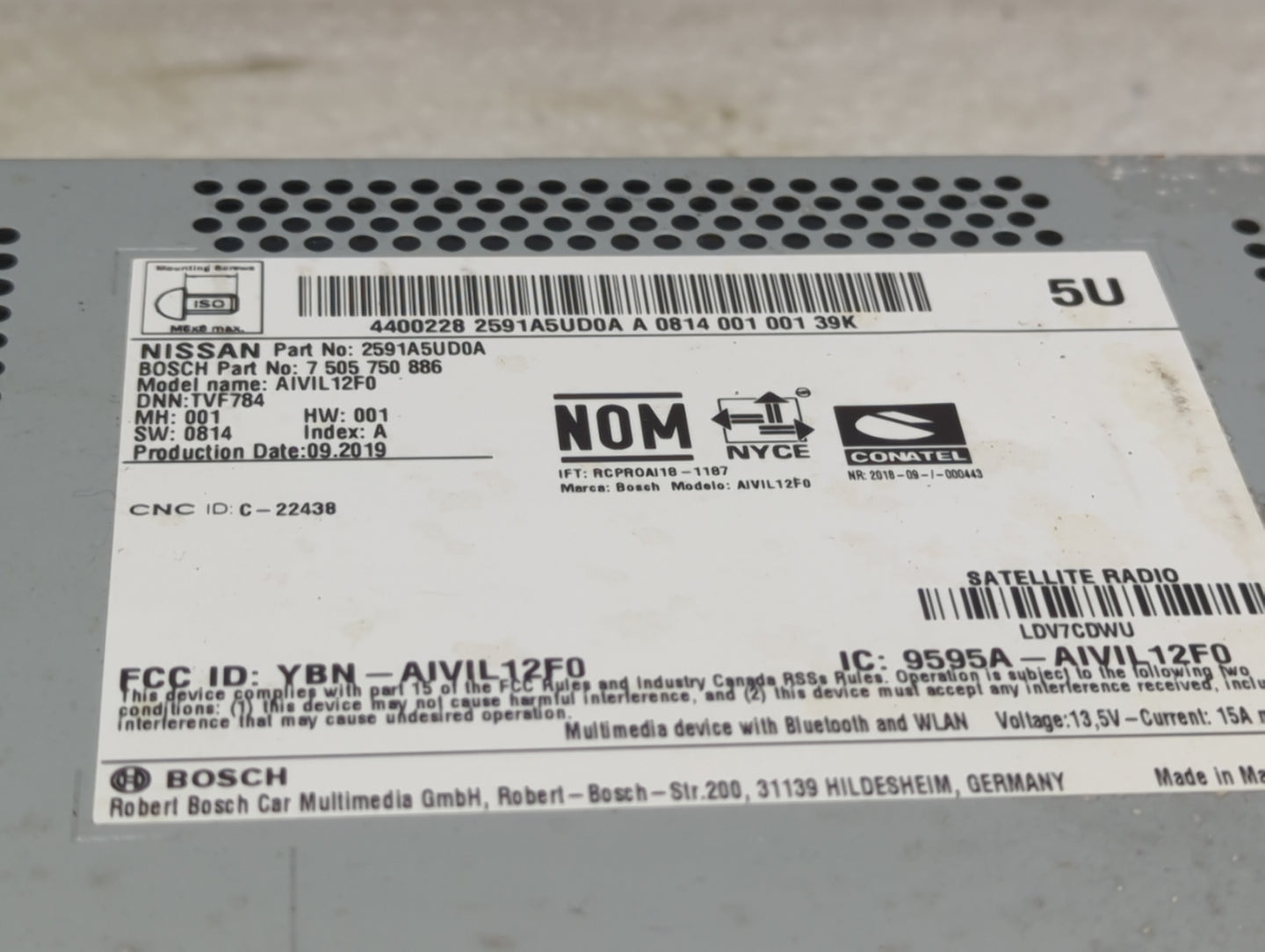 2018-2019 Nissan Sentra Radio AM FM Cd Player Receiver Replacement P/N:2591A5UD0A 7505750886, AIVIL12F0 Fits Fits 2018 2019 
