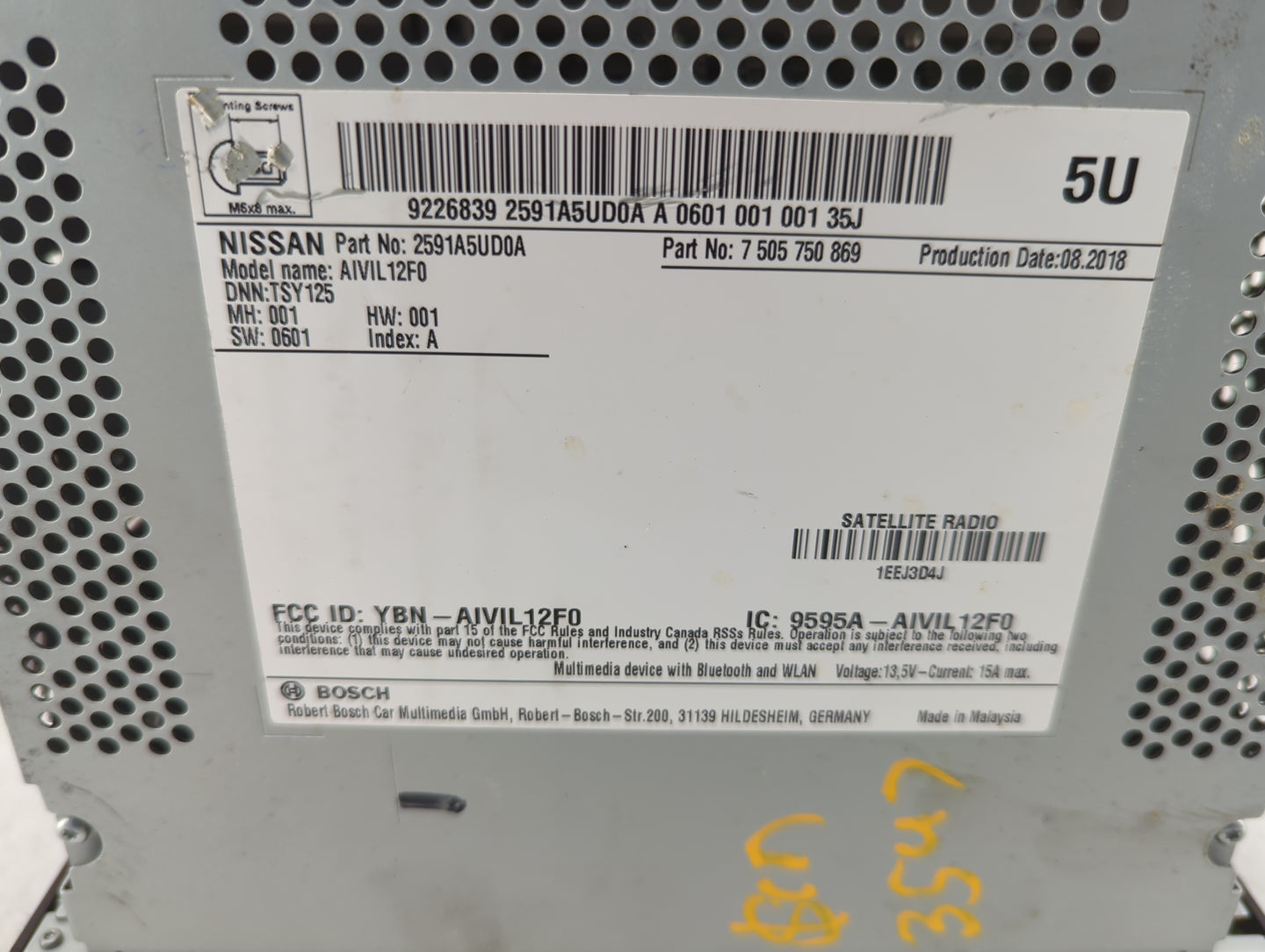 2018-2019 Nissan Sentra Radio AM FM Cd Player Receiver Replacement P/N:2591A5UD0A AIVIL12F0, 7505750869 Fits Fits 2018 2019 