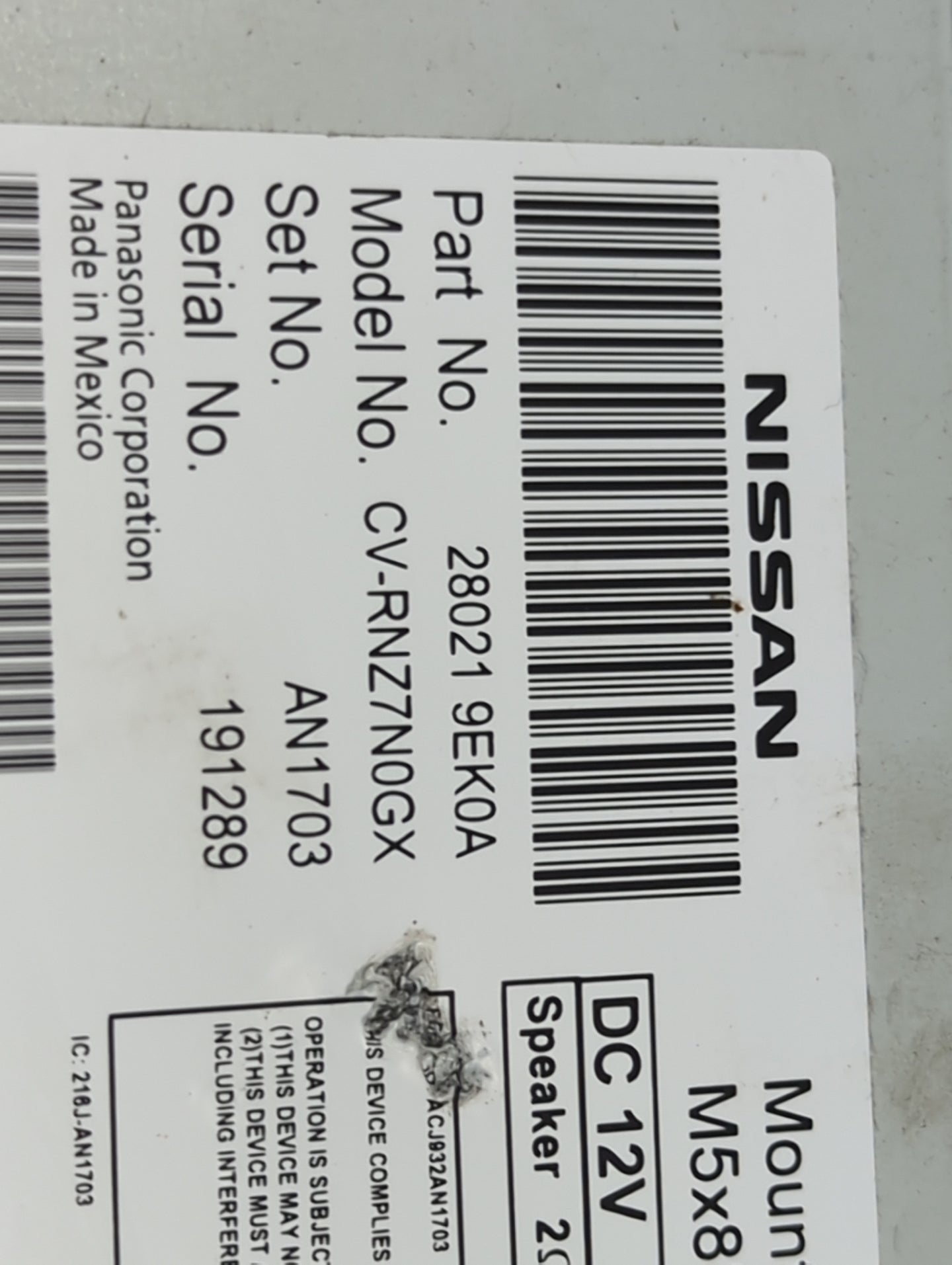 2018-2019 Nissan Sentra Radio AM FM Cd Player Receiver Replacement P/N:28021 9EK0A Fits Fits 2018 2019 OEM Used Auto Parts -